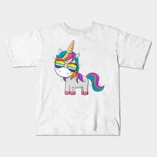 Cute unicorn with sunglasses colors of the rainbow. Kids T-Shirt